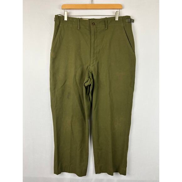 Army Trousers Field Wool M-1951 Olive Green OG 108 28" Inseam Size Medium Short - Picture 1 of 16